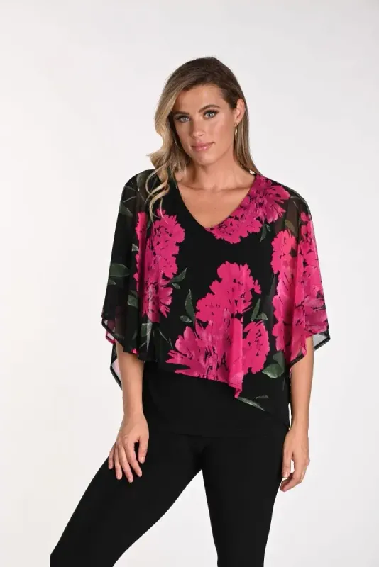 Floral chiffon cape top