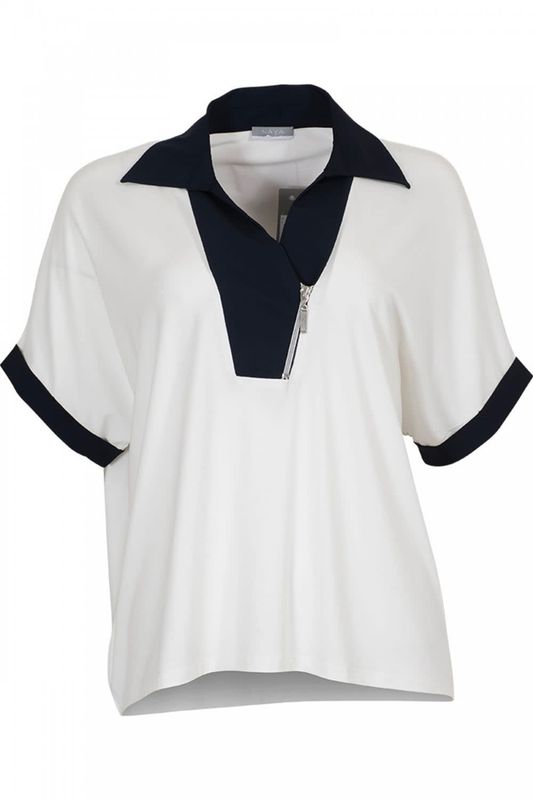 Collard jersey zip t-shirt