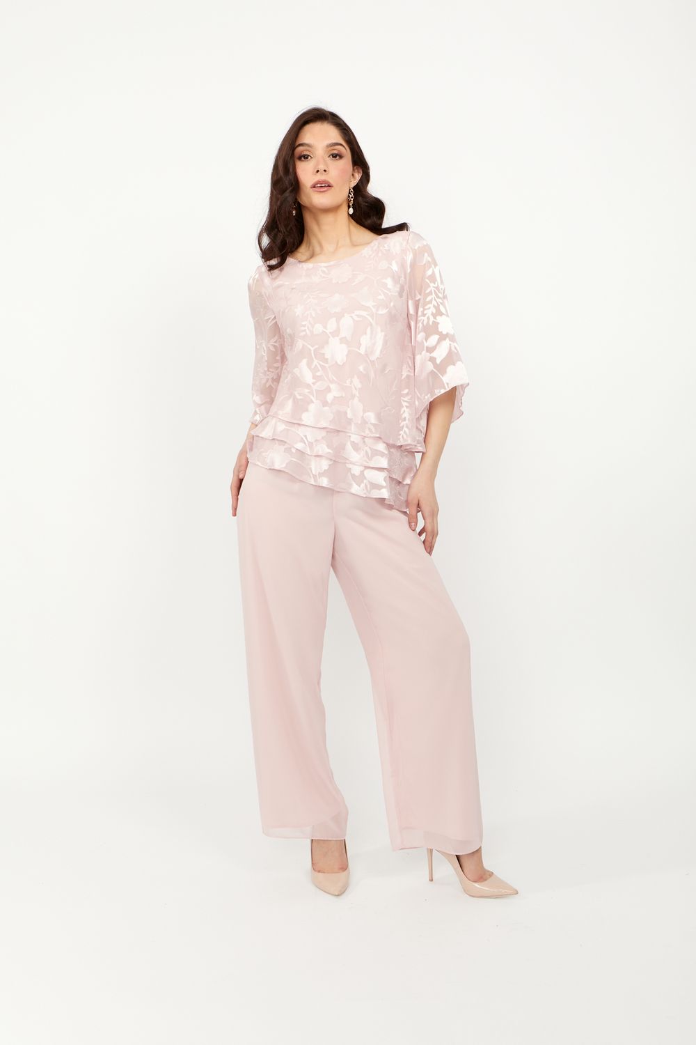Straight leg chiffon pant , Color: Shell Pink, Size: S