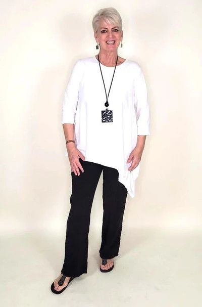 Angled hem tunic top, Color: White, Size: S