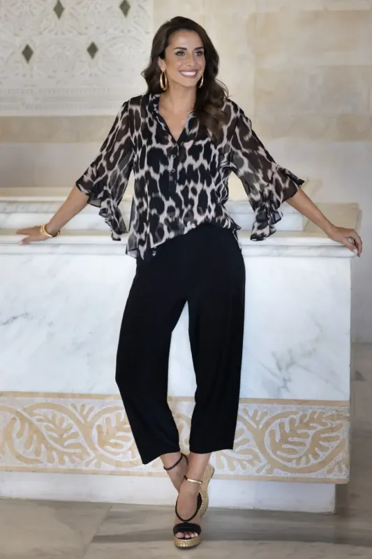 Animal print top w/ bell sleeve