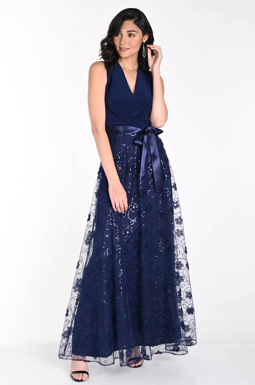 Floral overlay skirt dress, Color: Navy, Size: 10