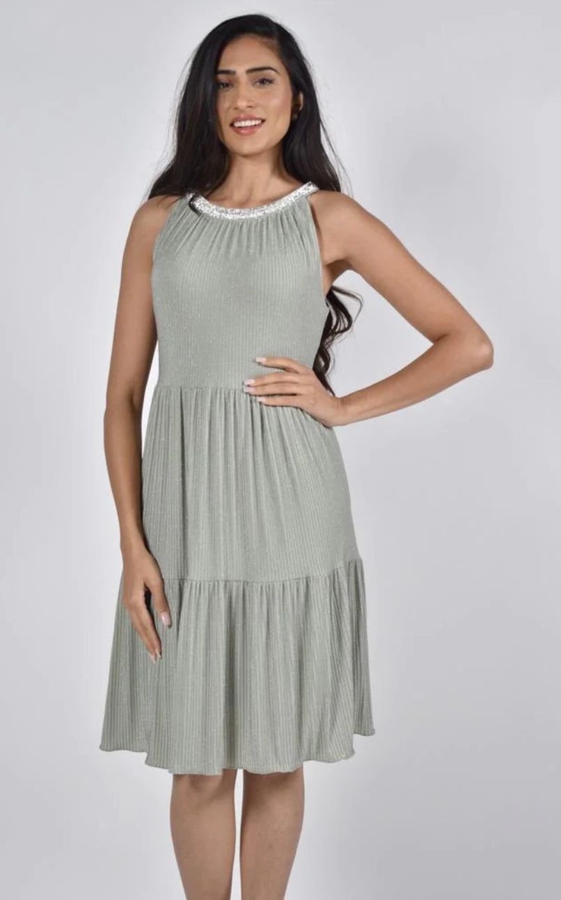 Tea green tiered halter dress