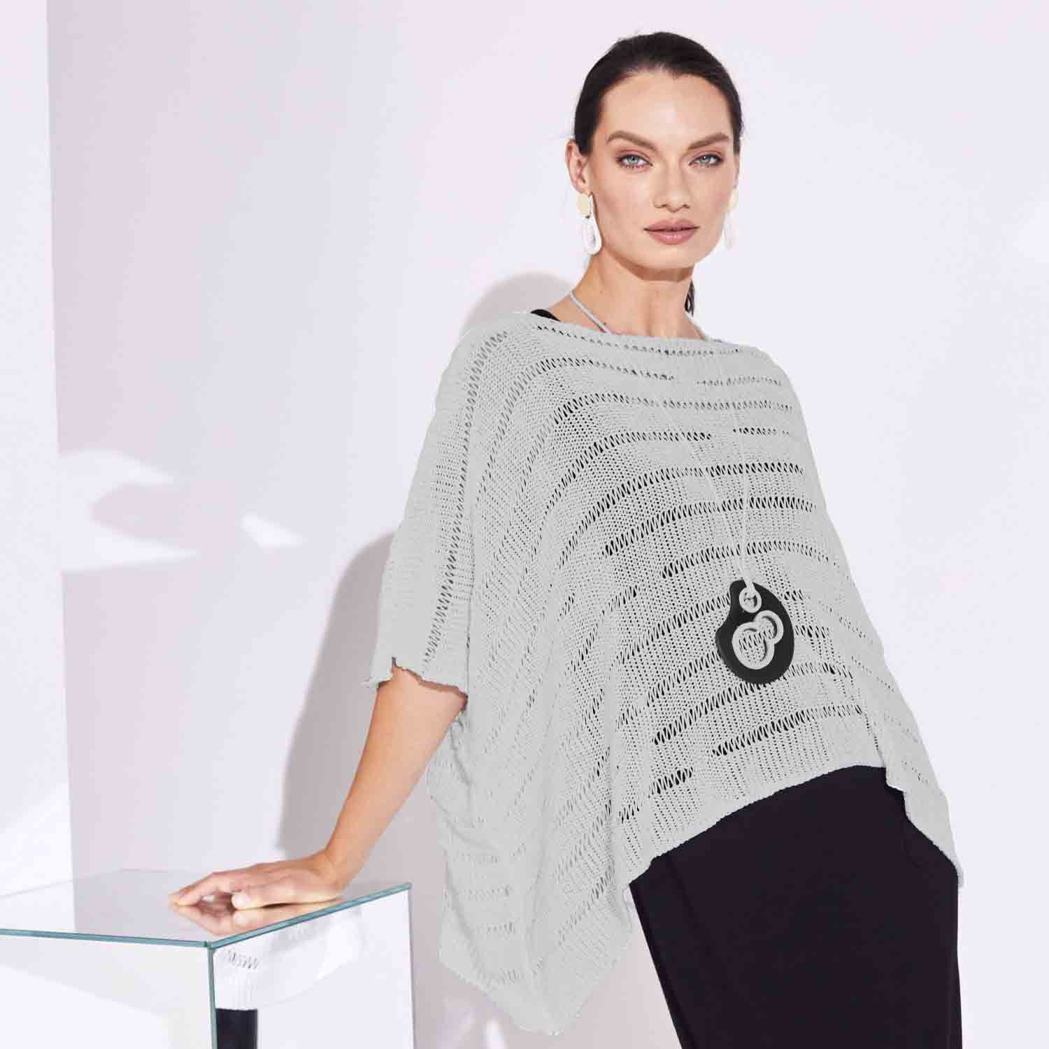 Weave square knit top, Color: Silver, Size: S