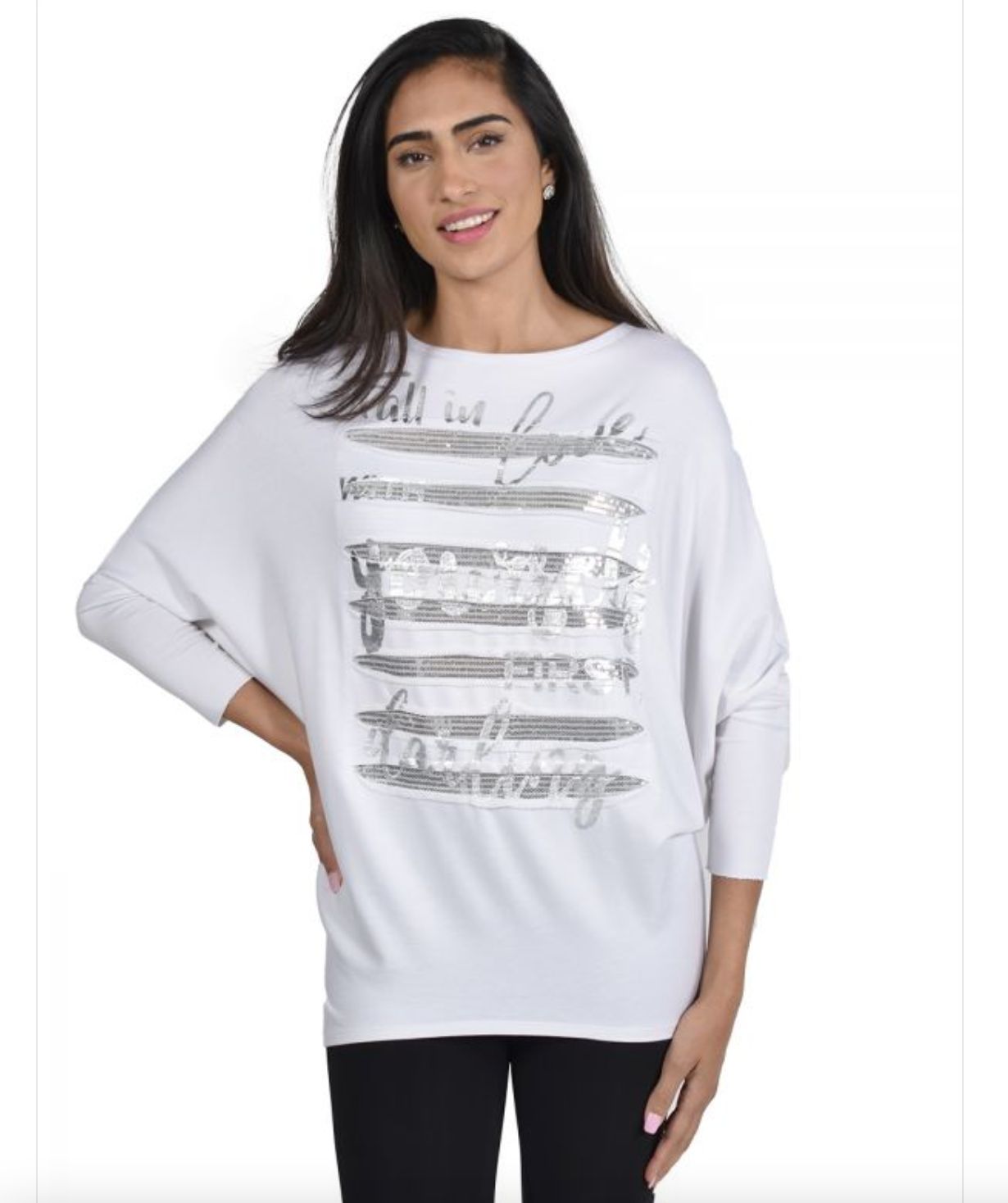 White with silver foiled slashes and inspirational writing
