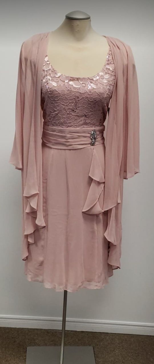 Faded rose lace embellished bodice dress with jacket
