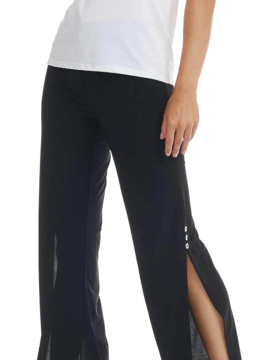 Blk flare pant with slit and embellishment