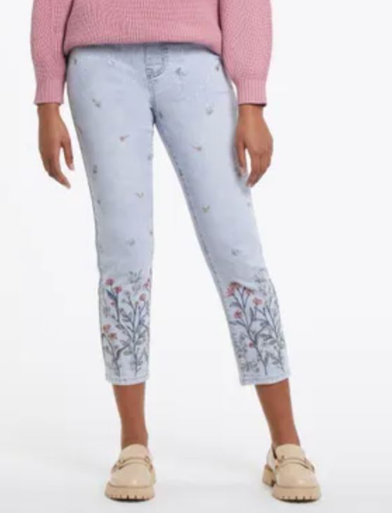 Embroidered floral pull on jean