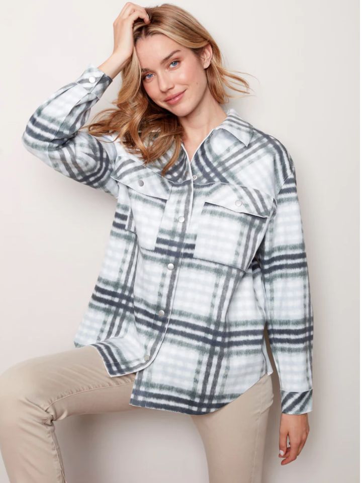 Pine plaid scuba shacket
