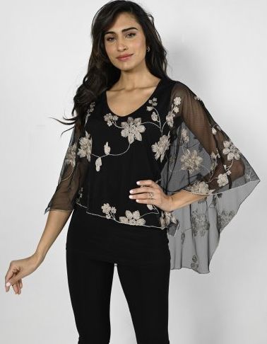 Black/ gold floral embroidered overlay