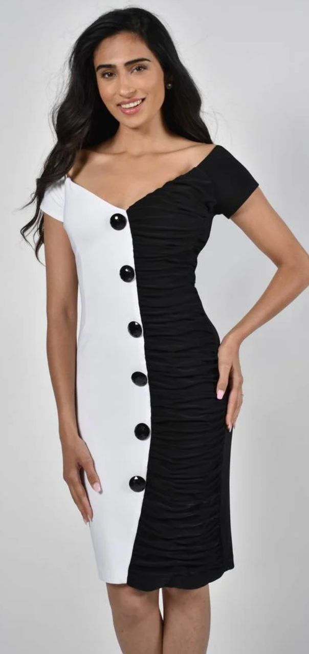 Straight dress off the shoulder with lrg button detail