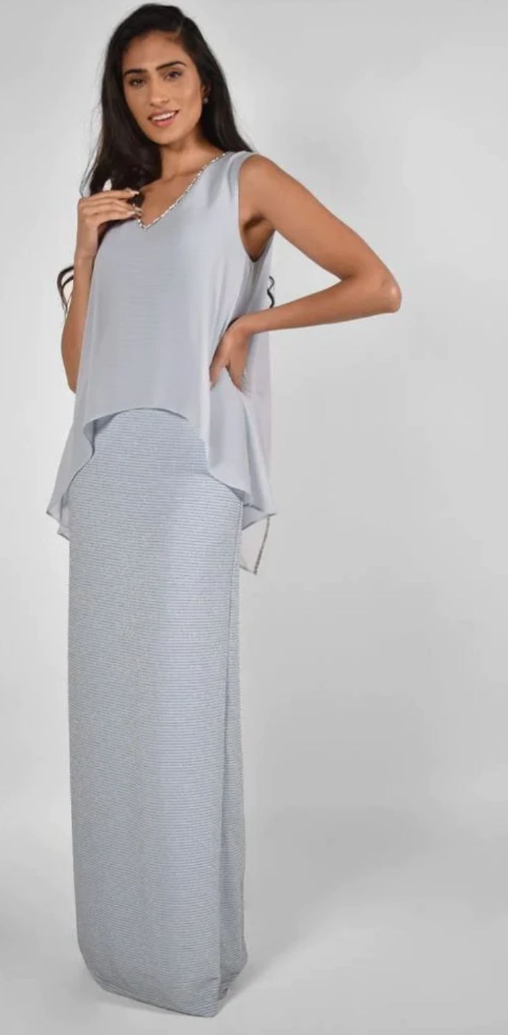 Baby blue rhinestone detail v-neck gown