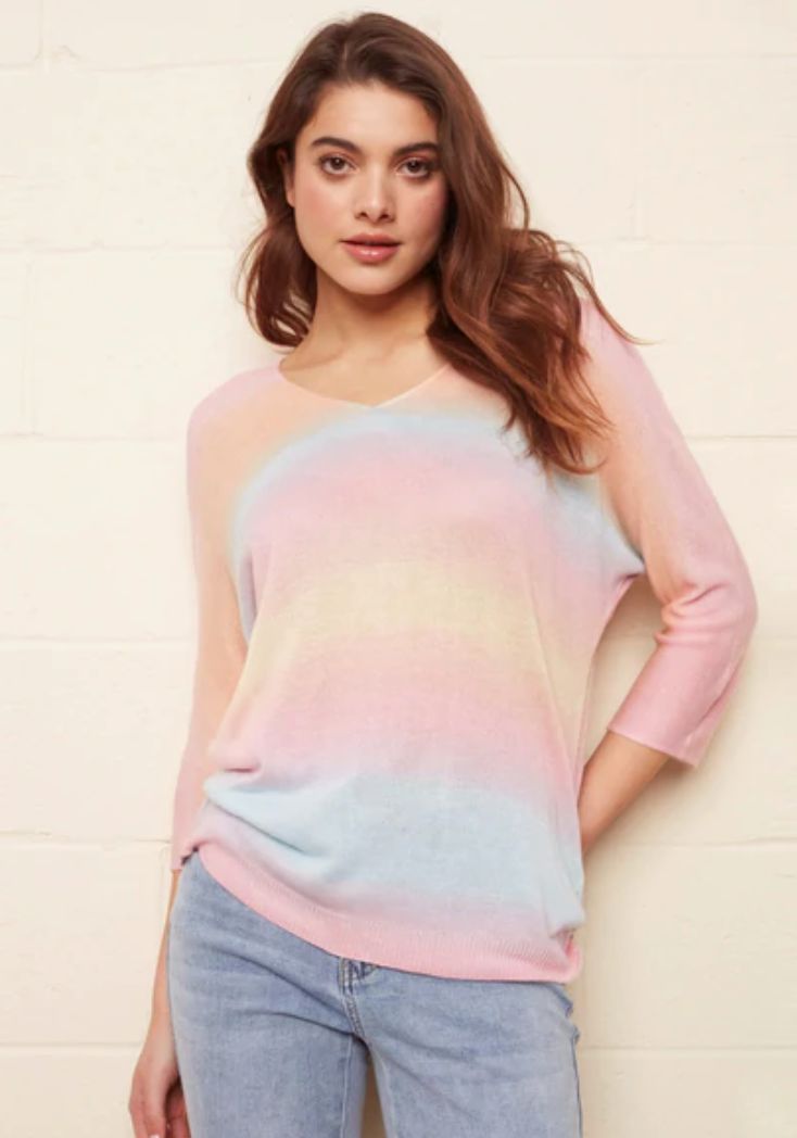 Rainbow dolman knit top