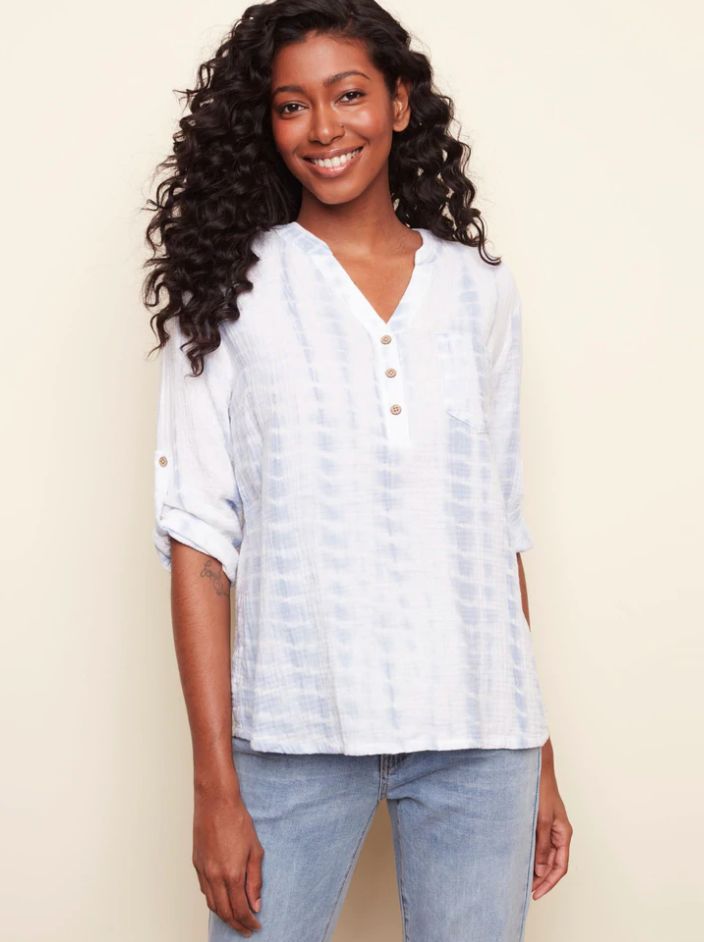 Cloud gauze henley top