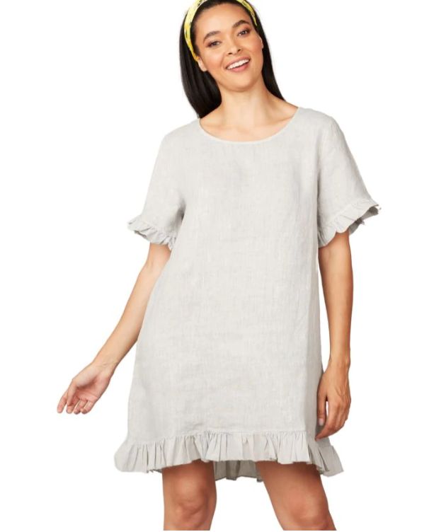 Pebble linen ruffle short sleeve dress