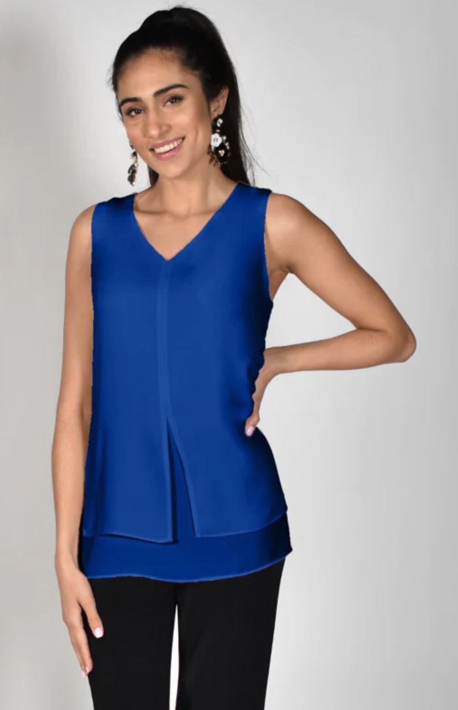 Royal double layered sleeveless blouse