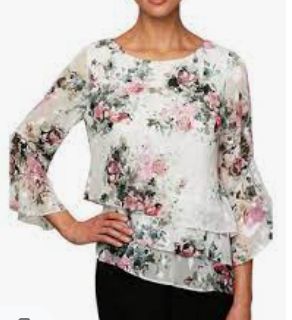 Ivory/ blush Asymmetrical chiffon blouse