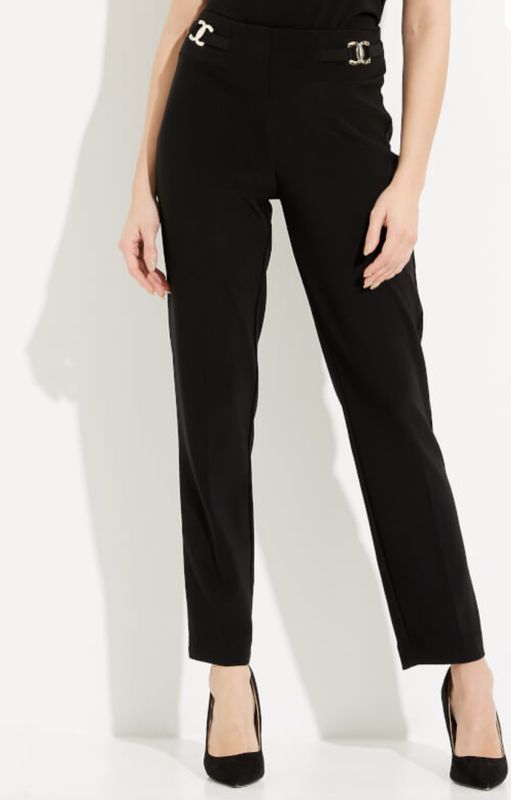 Black pant with decorative gold buckle details