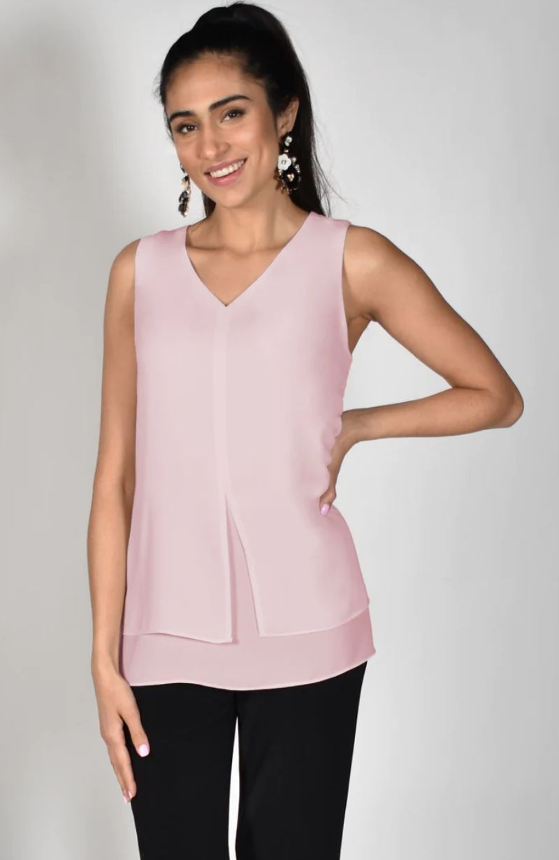 Blush layered V-neck chiffon camisole