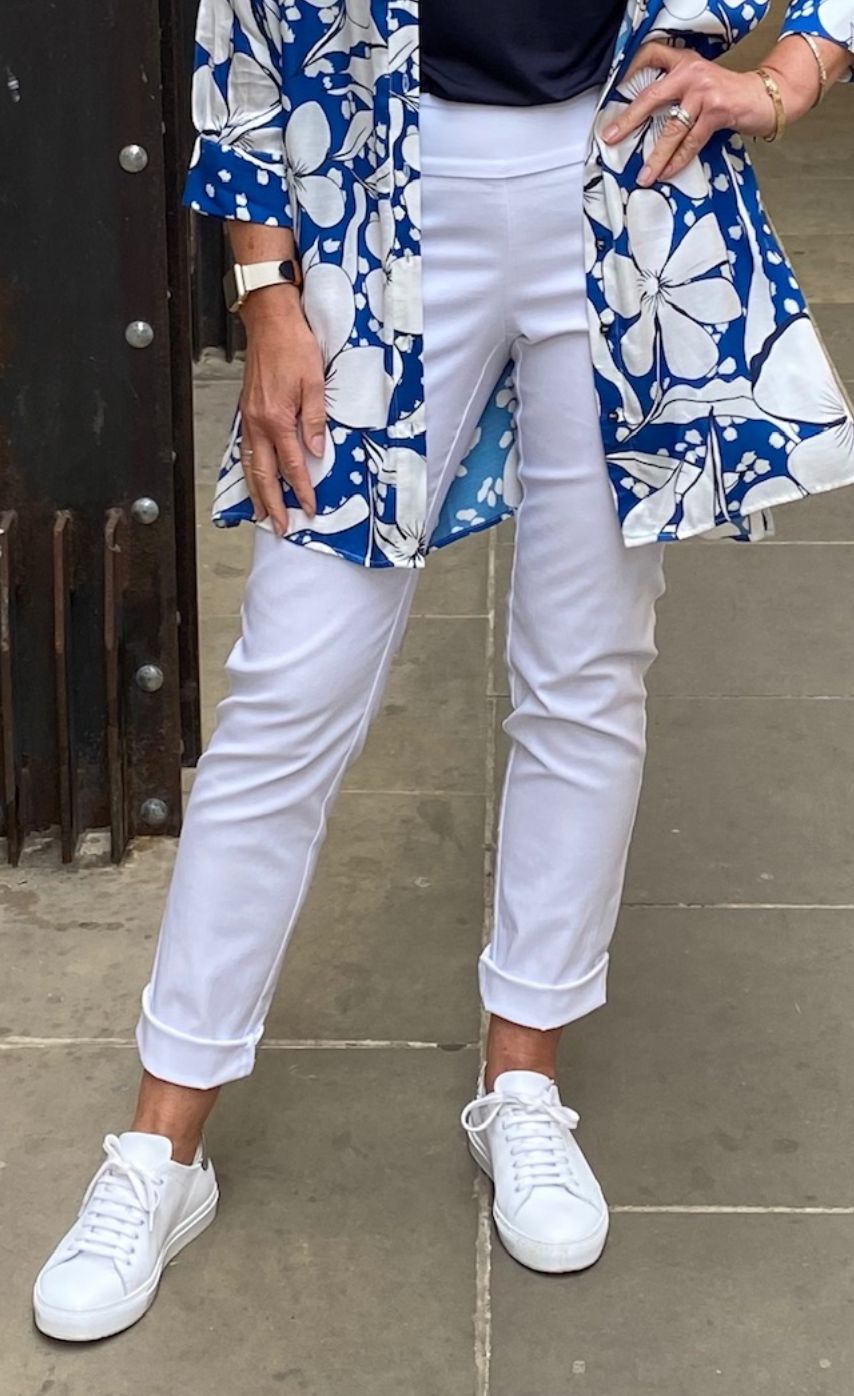 White techno slim leg pant