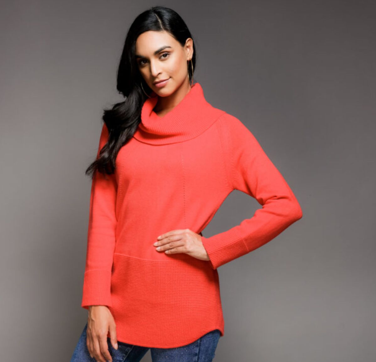 Red cowl neck sweater