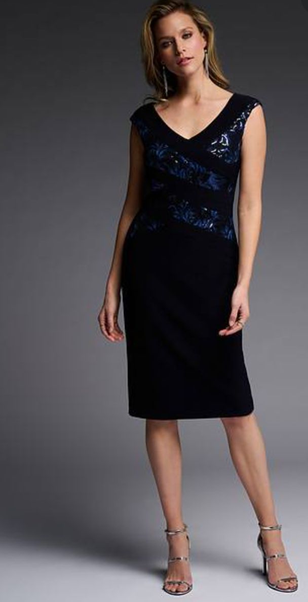 Navy sequin applique dress