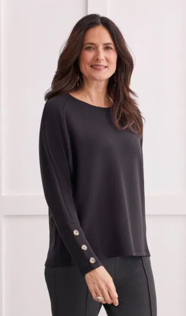 Black raglan top with button cuff detail