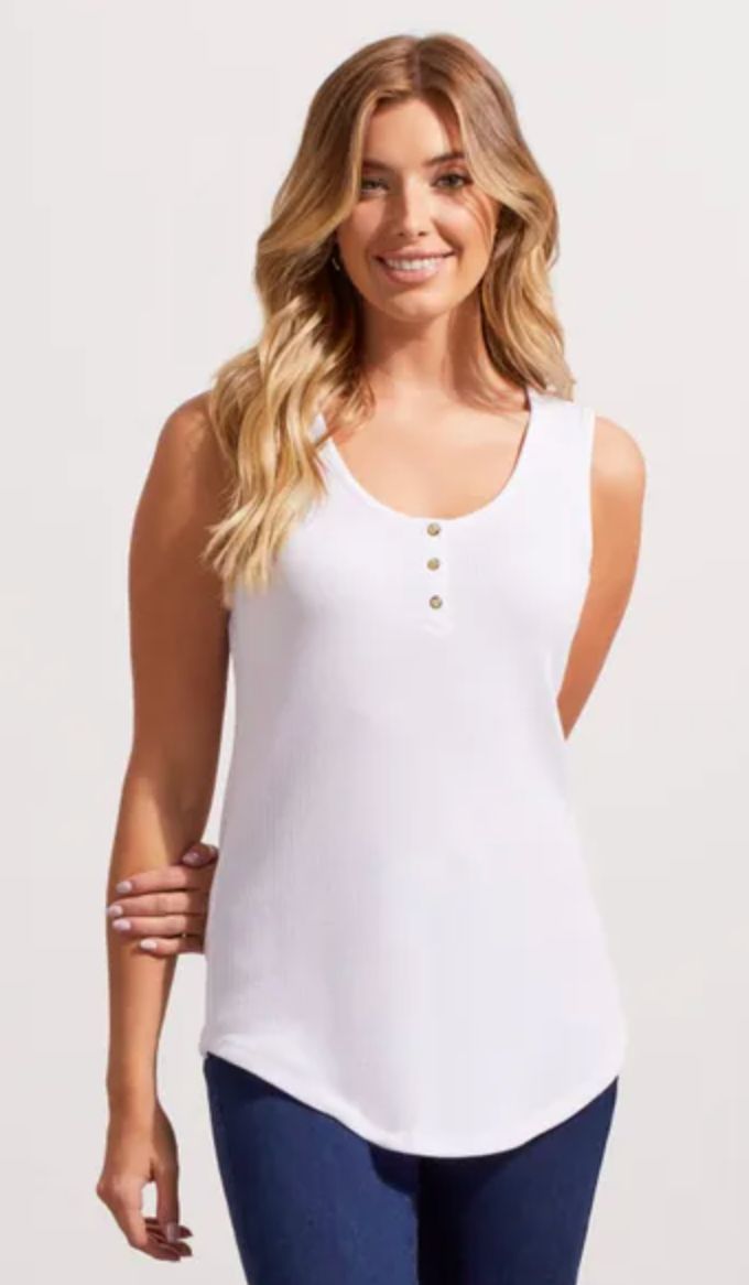 White button detail waffle tank