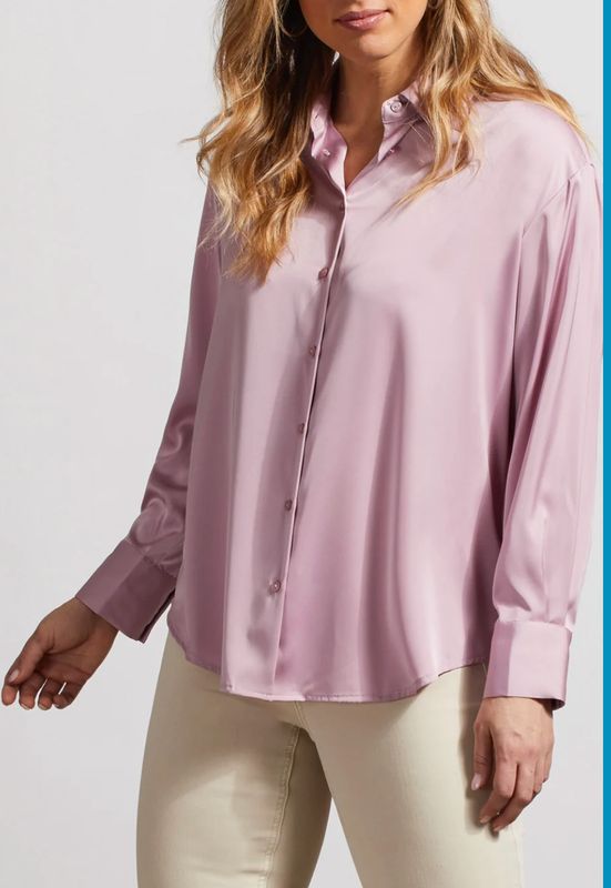 Mauve shadow silk-like button blouse