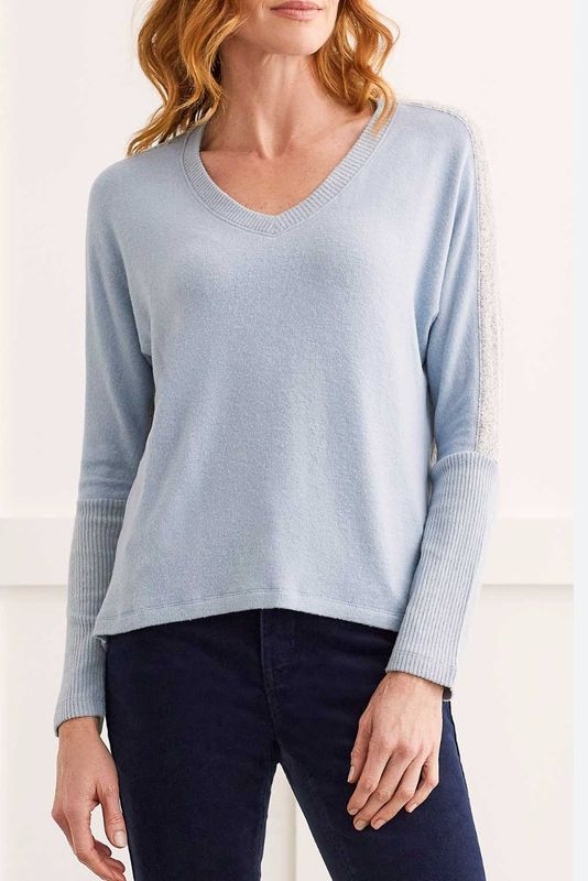 Dusty blue/ grey soft v-neck long sleeve