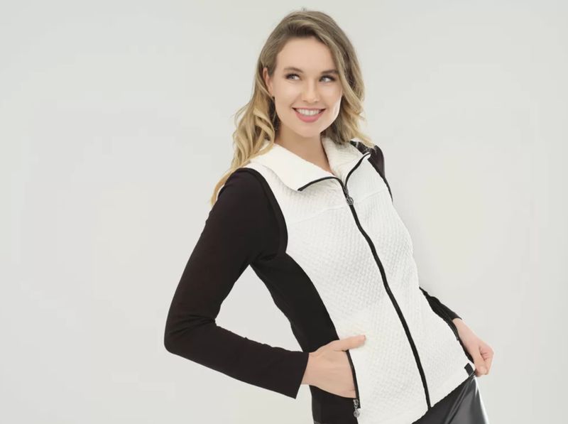 Off-white vest with black trim detail