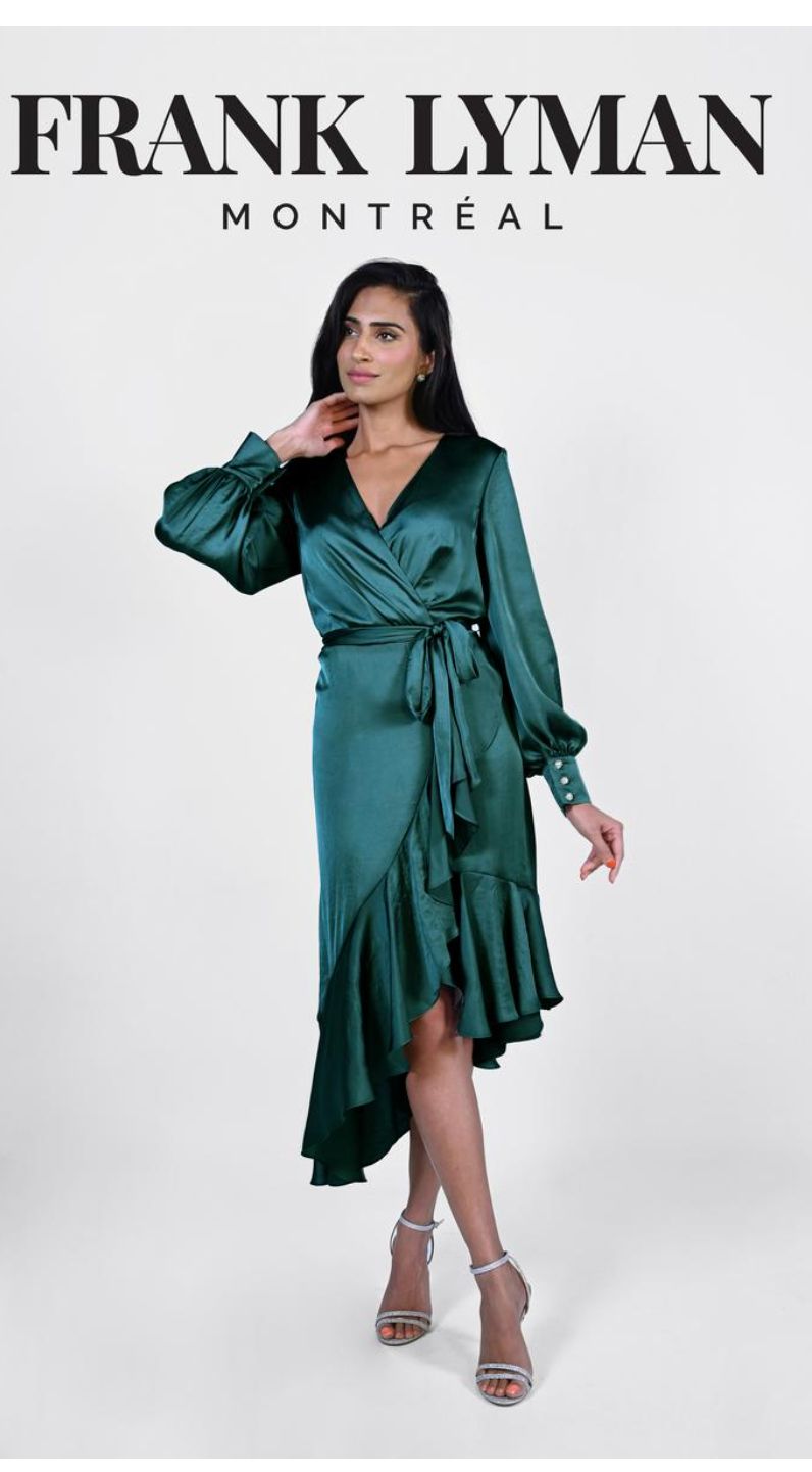 green silk dress