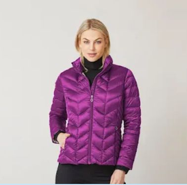 Violet short puffer car coat