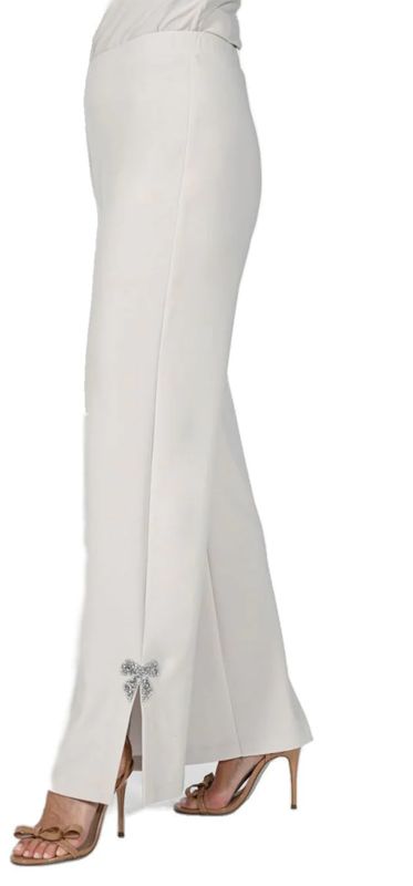 Almond pant with embellished bow slit hem detail