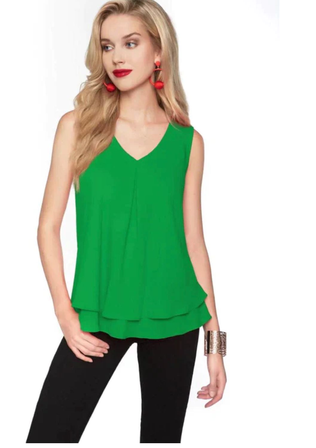 Bright green double layered sleeveless blouse