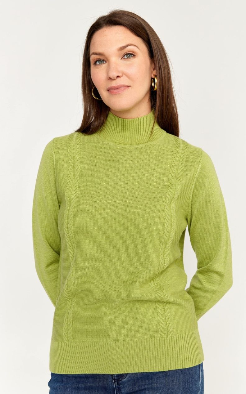 Green braided turtle neck sweater