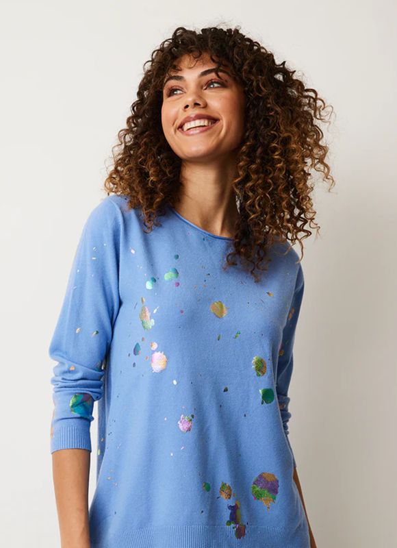 Glazed sky distressed shimmer dot long sleeve