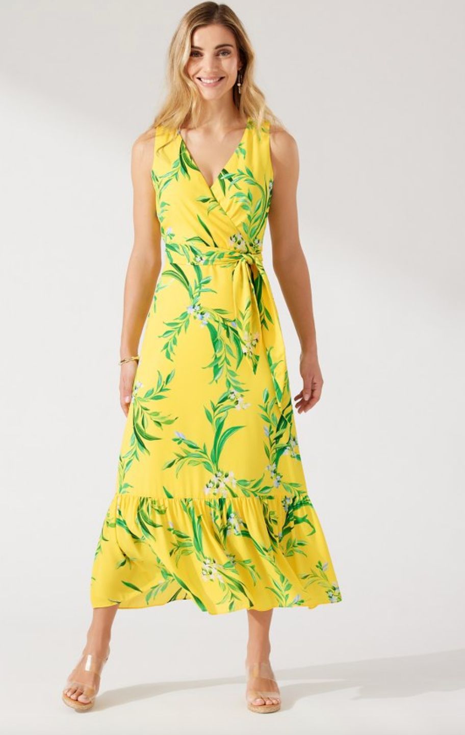 Yellow floral glow sleeveless maxi dress