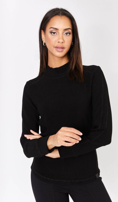 Black fitted mock neck long sleeve
