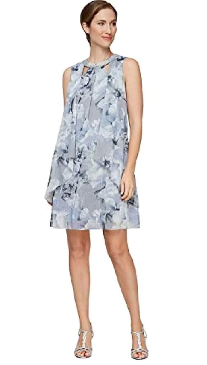 Blue mix embellished halter floral sheath dress