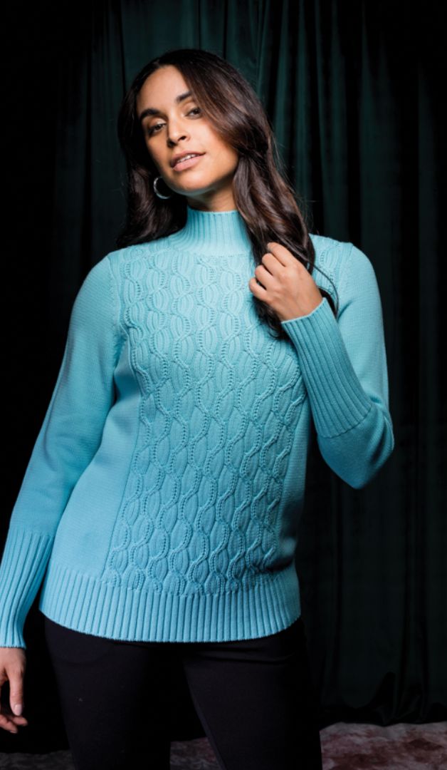 Aqua knit turtle neck sweater