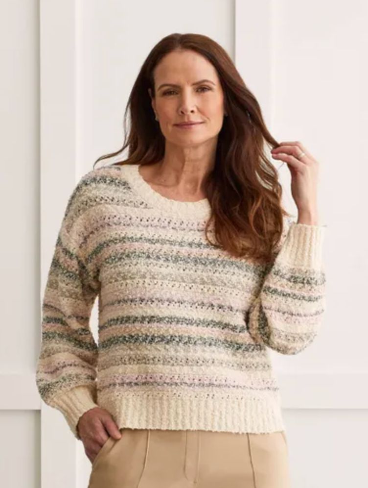 Rose print pointelle knit sweater