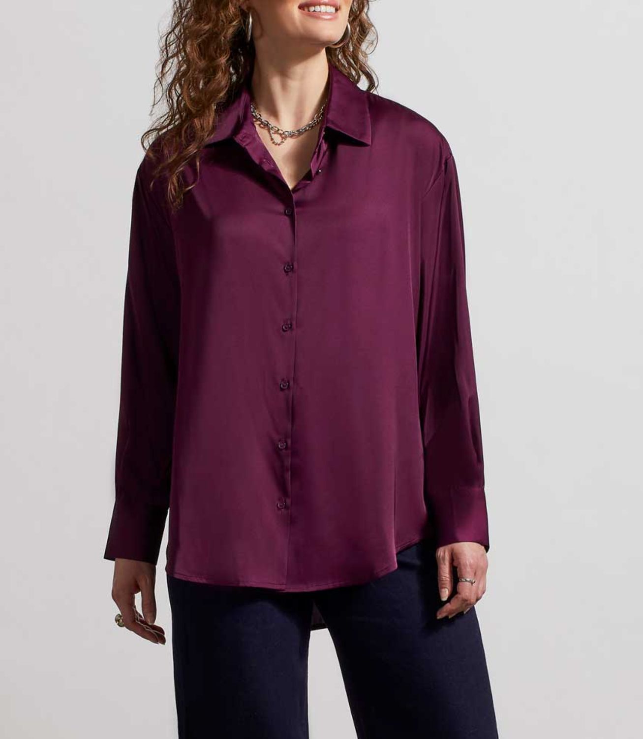 Black orchid silk-like button blouse