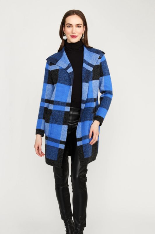 New blue plaid open front cardigan