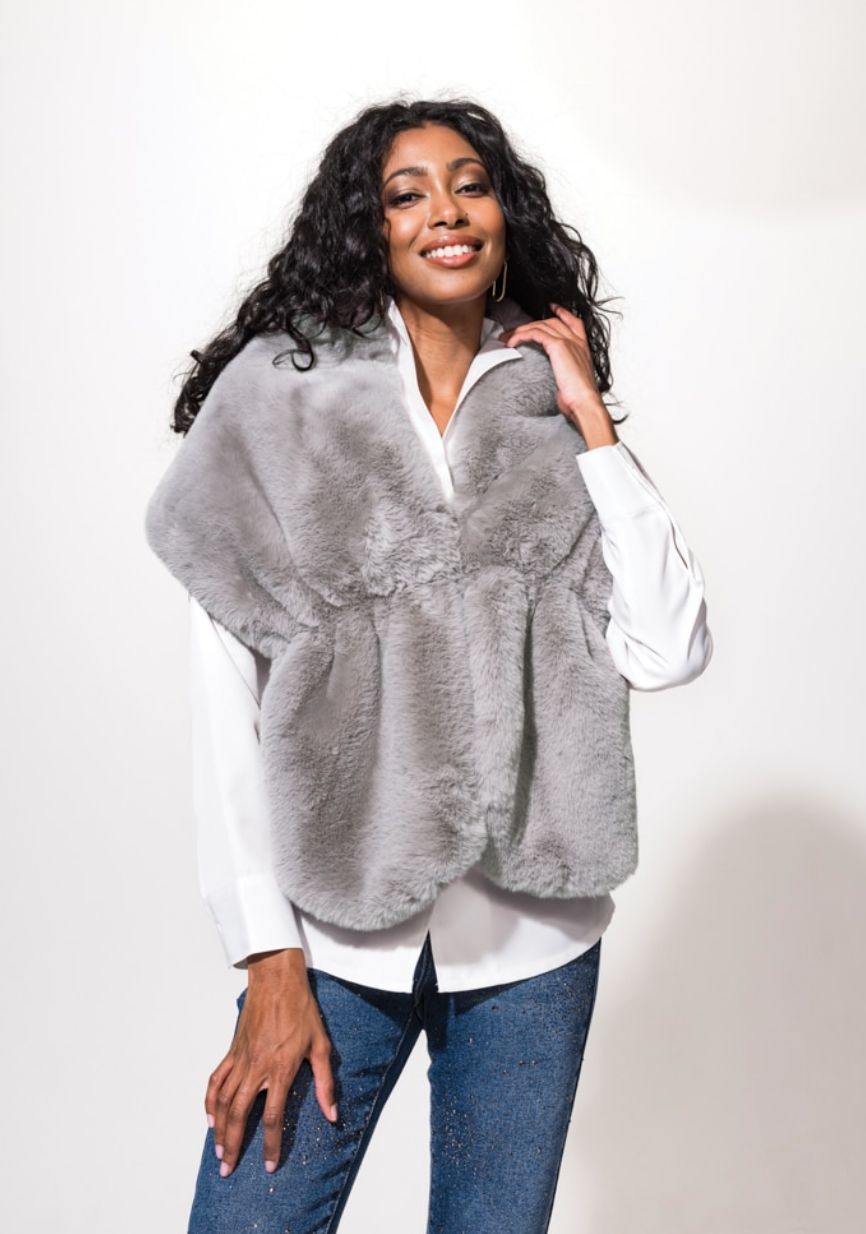 Grey faux fur shawl