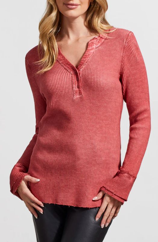 Rosewood vintage wash v-neck waffle top