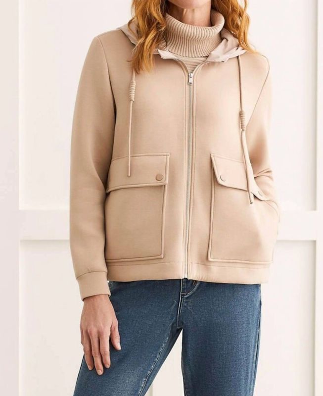 Cashmere scuba knit hooded jacket