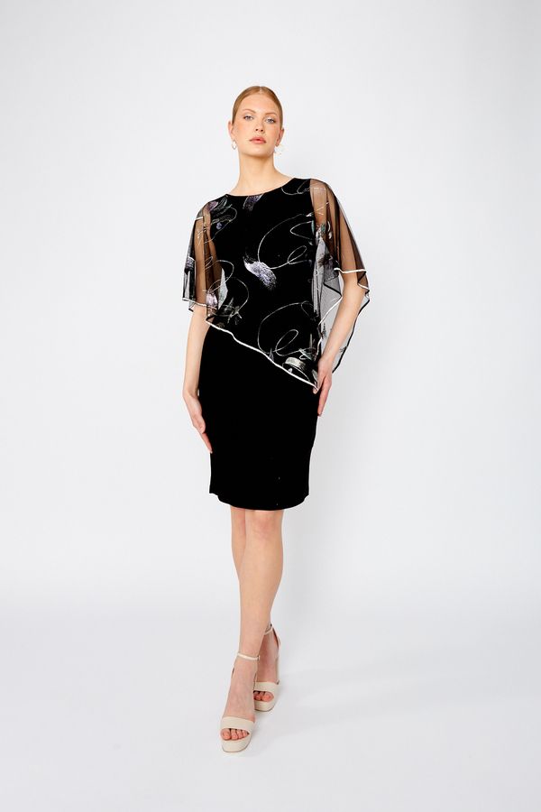Printed metallic cape overlay dress