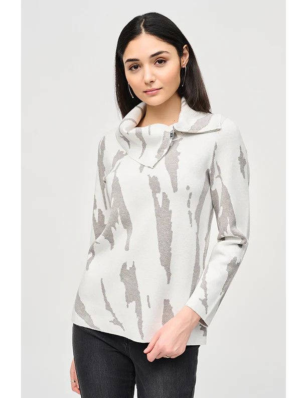Patterned zip cowl neck