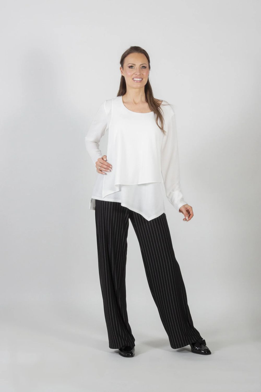 Asymmetrical hem tunic, Color: White, Size: S